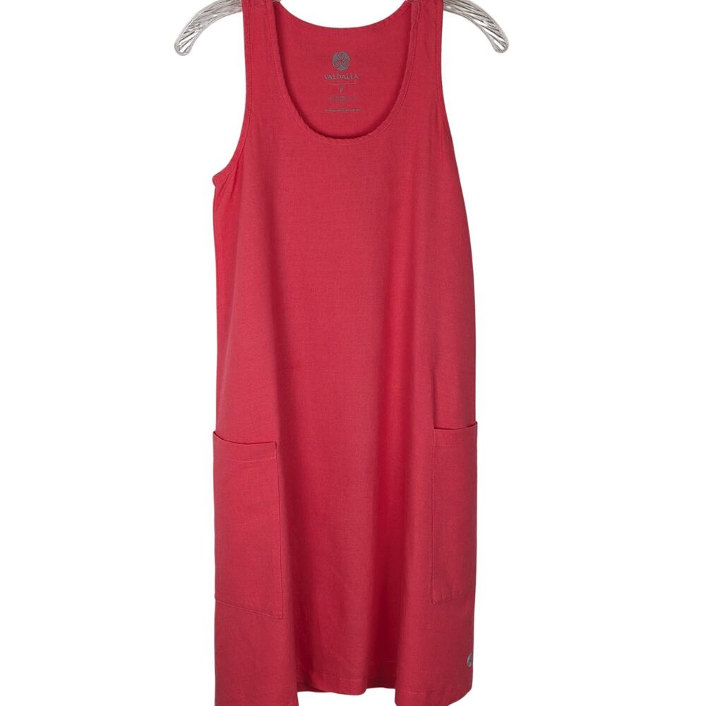 Valhalla Coral Pink Linen Blend Apron Dress Petite Pockets Triskelion Sleeveless